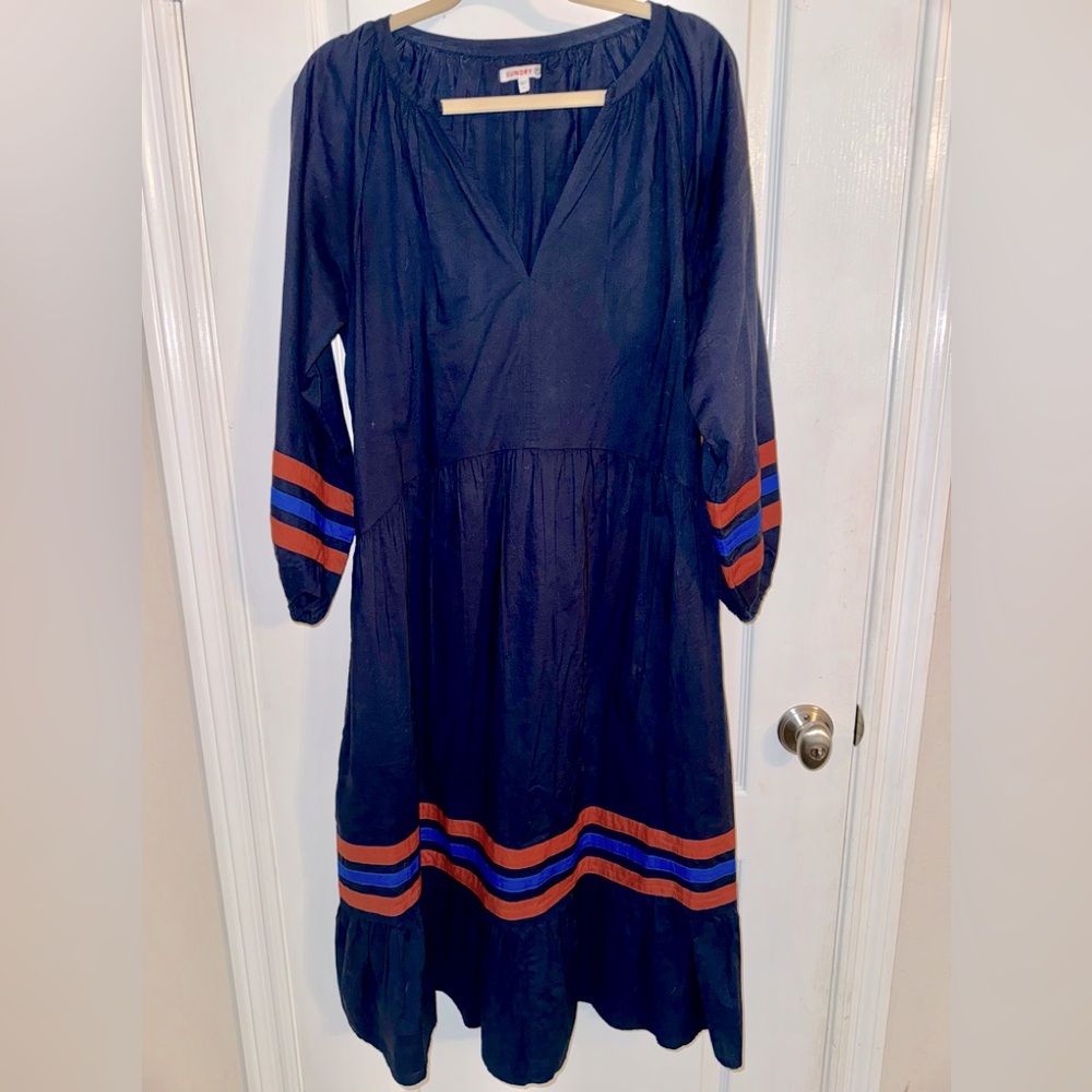 Sundry Navy Varsity Striped Maxi Dress Size 1